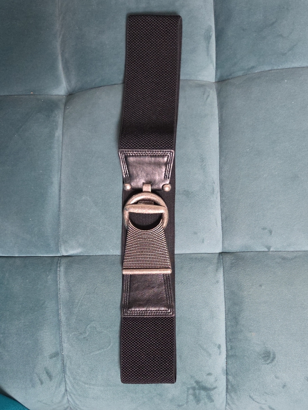 Black Elastic Women's's Belt with Metal Ring Buckle M/L